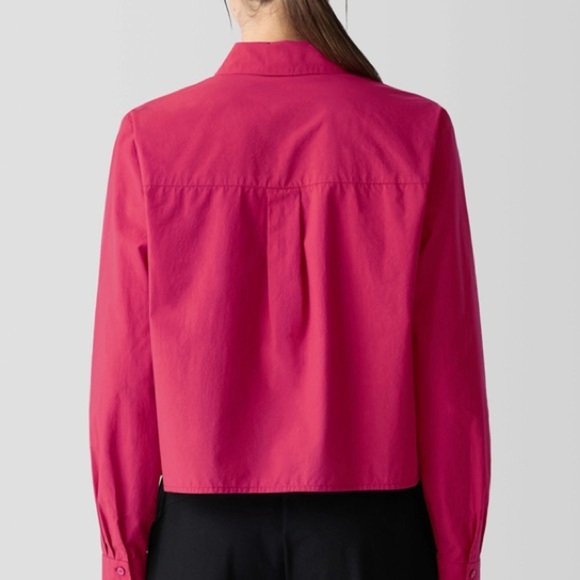 Eileen Fisher Washed Organic Cotton Poplin Classic Collar Short Shirt, Azalea, S - Picture 3 of 13